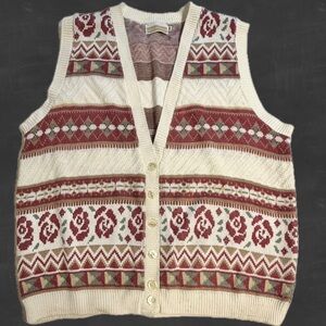 VINTAGE cottage rose knit‎ sweater cardigan button front cottagecore floral 90s